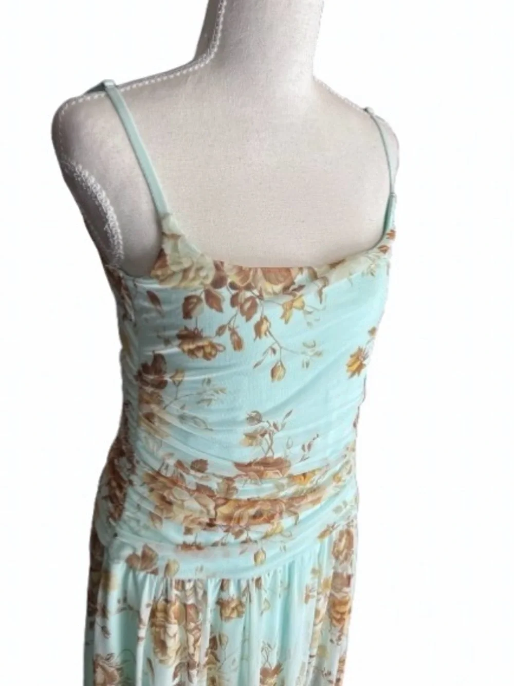Sheer Abercrombie & Fitch Dress Mint Green Floral Illusion Medium Maxi Mesh Boho